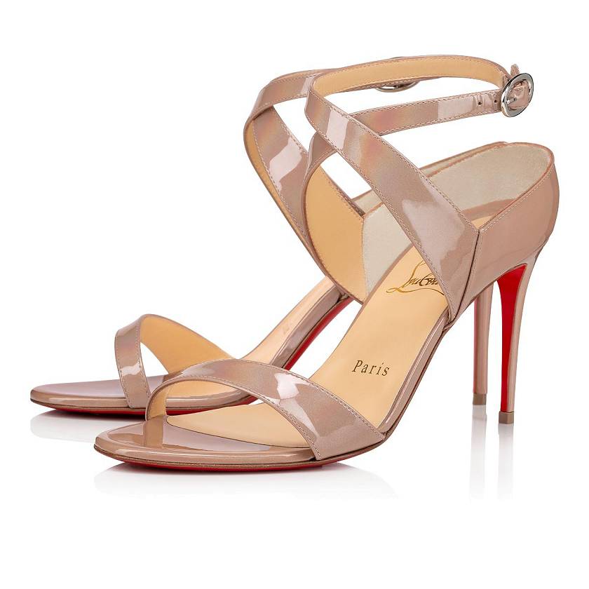 Women's Christian Louboutin Open Liloo 85mm Patent Leather Sandals - Nude [5708-246]